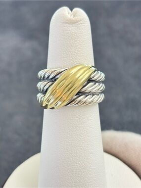 David Yurman 925 & 14k Gold Crossover Cable Ring 5